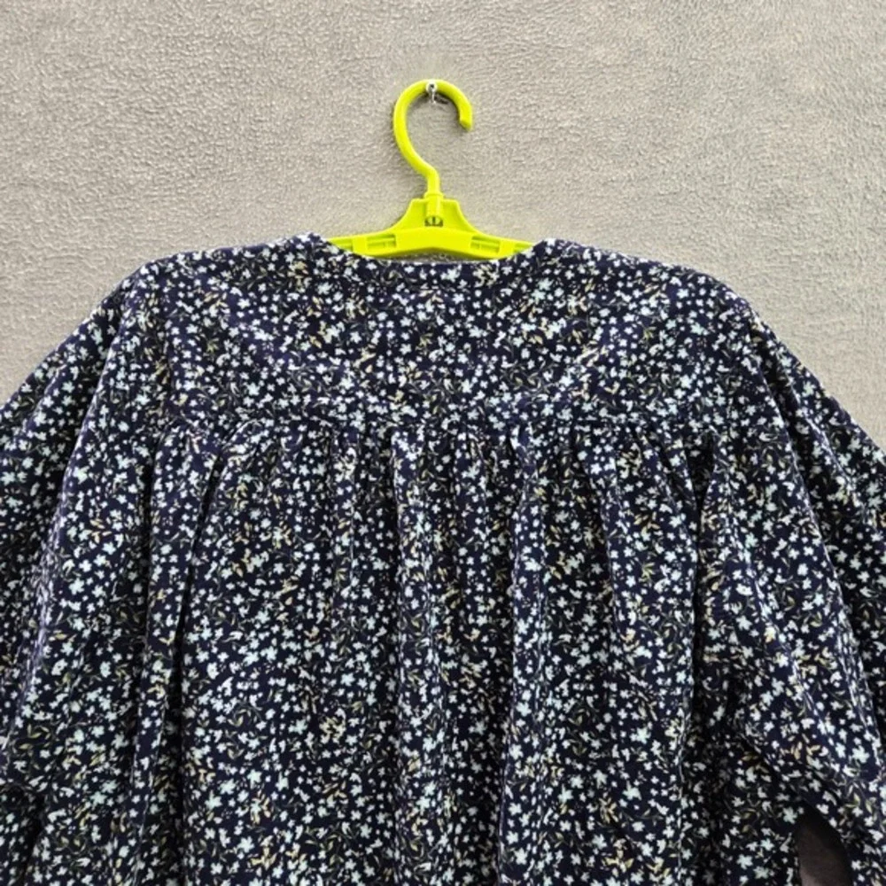 Old Navy Women‎ Top L Blue Ditsy Floral Oversized Corduroy Blouse Puff Sleeve